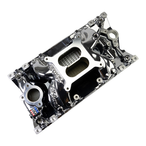 Edelbrock RPM Air-Gap Manifold for Small-Block Chevy Vortec, Chrome Plasma