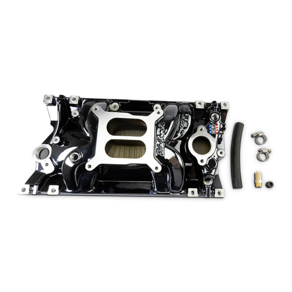 Edelbrock Perf EPS Manifold for Small-Block Chevy Vortec, Black Plasma Finish