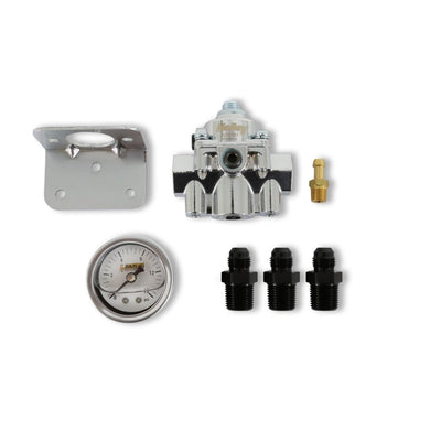 Holley Die Cast Bypass Fuel Pressure Regulator Kit - 4.5-9 Psi - Fittings and Gauge Included - Chrome