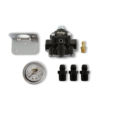 Holley Die Cast Bypass Fuel Pressure Regulator Kit - 4.5-9 Psi - Fittings and Gauge Included - Black