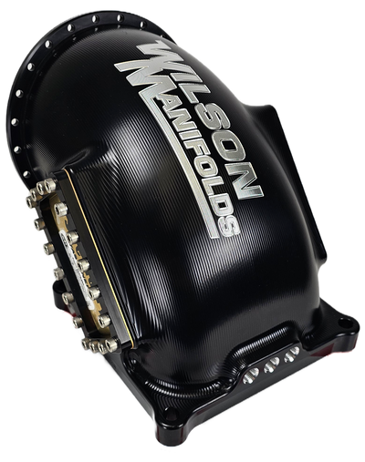 123mm Billet elbow 4500 flange with 2 built in burst panels and divider BLACK
