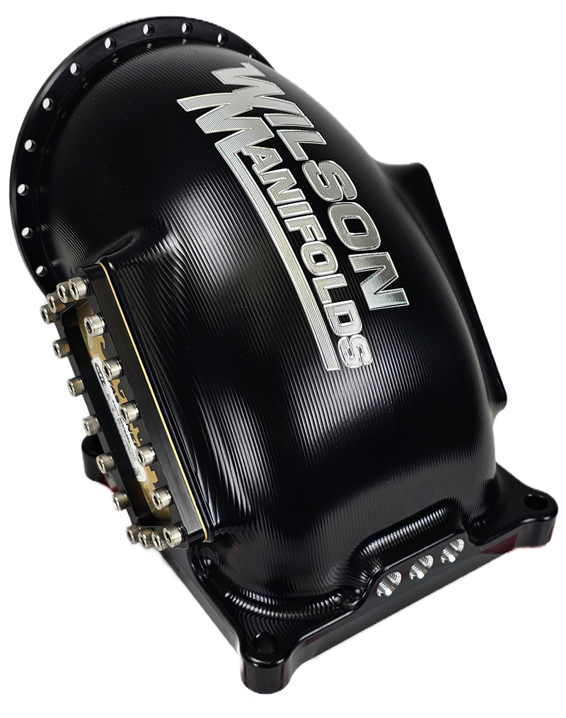 123mm Billet elbow 4500 flange with 2 built in burst panels and divider BLACK