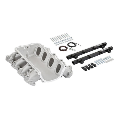 Holley Ultra Lo-Ram Manifold Base and Port Injection Fuel Rails - GM Gen V LT - Front-Feed - With Port Injection - Satin Finish