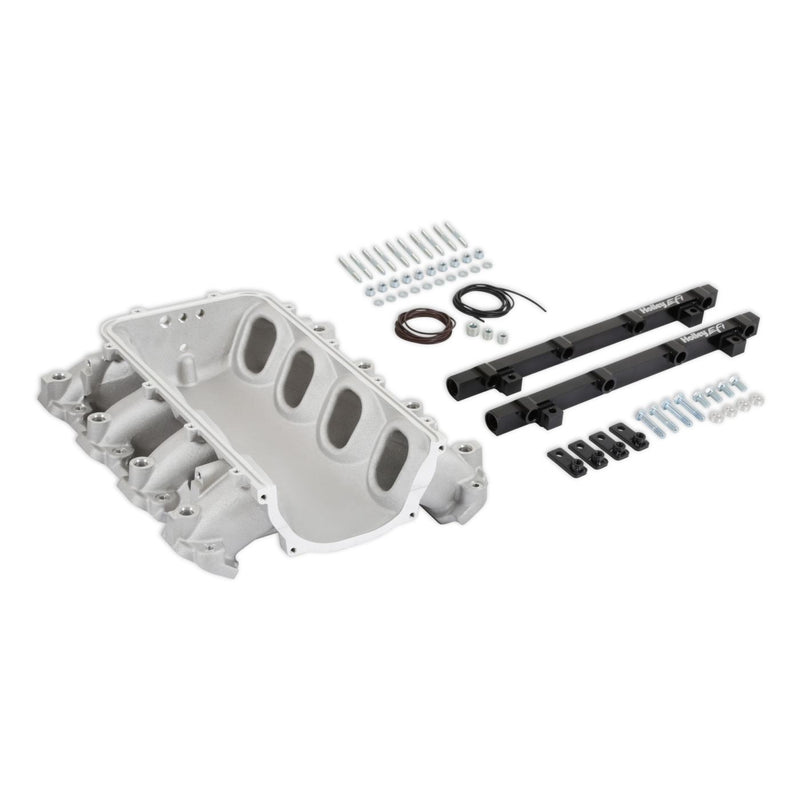 Holley Ultra Lo-Ram Manifold Base and Port Injection Fuel Rails - GM Gen V LT - Front-Feed - With Port Injection - Satin Finish