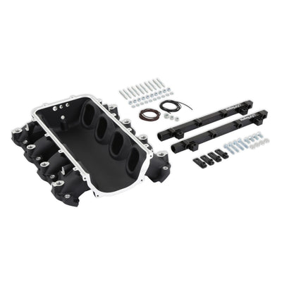 Holley Ultra Lo-Ram Manifold Base and Port Injection Fuel Rails - GM Gen V LT - Front-Feed - With Port Injection - Black Finish