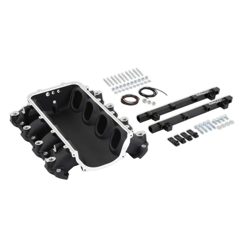 Holley Ultra Lo-Ram Manifold Base and Port Injection Fuel Rails - GM Gen V LT - Front-Feed - With Port Injection - Black Finish