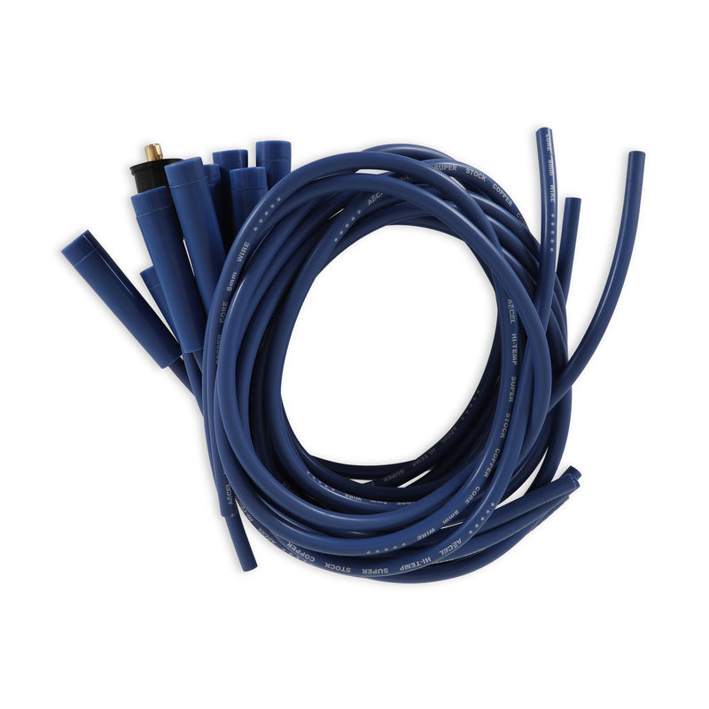 SuperStock 4000 Series V8 Wires, Copper Core, 8mm Blue w/Blue Straight Boots