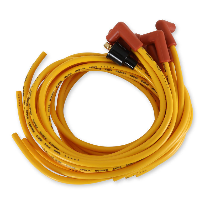 SuperStock 4000 Series V8 Wires, Copper Core, 8mm Yellow w/90° Orange Boots
