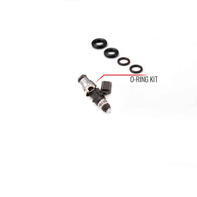 O-ring/seal service kit for injector with 14mm top adapter and two 11mm bottom o-rings.