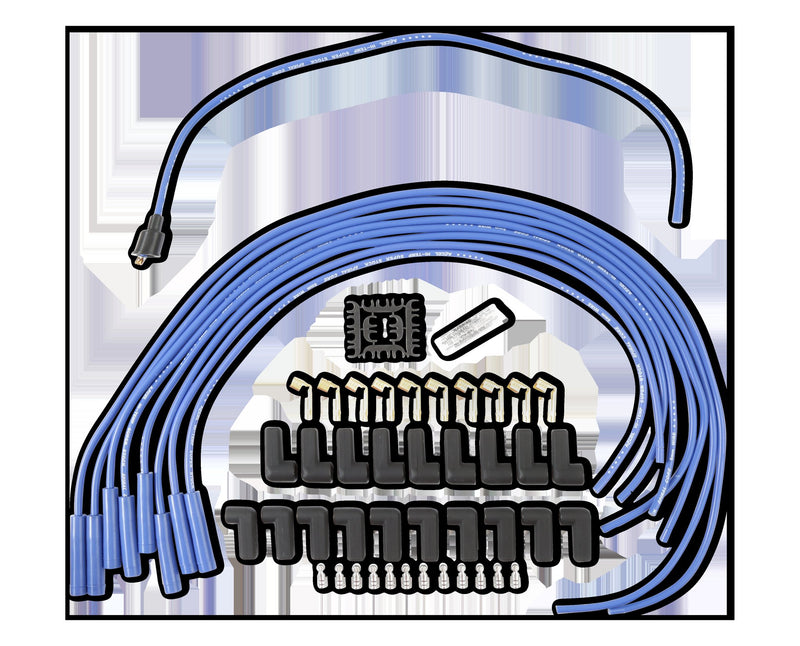 Spark Plug Wire Set - 8mm - Universal - Blue Wire with Blue Straight Boots
