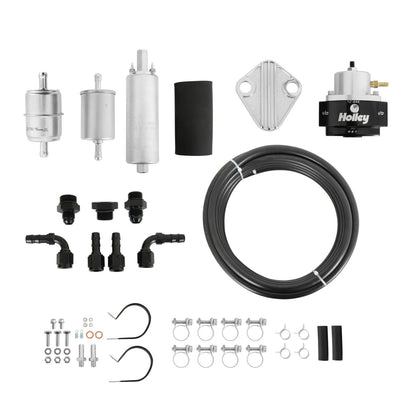 Holley EFI Fuel System Kit - In-line Fuel Pump (12-920), Billet Regulator, Metal Filters, Earl's Super Stock™ hose