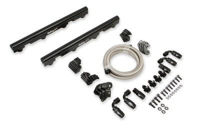 Billet Fuel Rail Kit for LS Truck Intake - Includes billet fuel rails, brackets, (4) -6 to 3/4-16 O-ring adapters, (6') braided hose