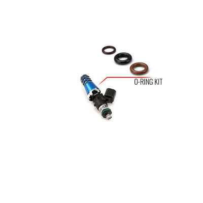 O-ring/seal service kit for injector with 11mm top adapter and 14mm bottom o-rings.