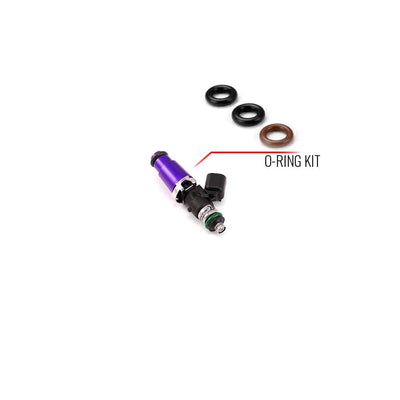 O-ring/seal service kit for injector with 14mm top adapter and 14mm bottom o-rings.