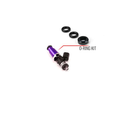 O-ring/seal service kit for injector with 14mm top adapter and Denso lower cushion.