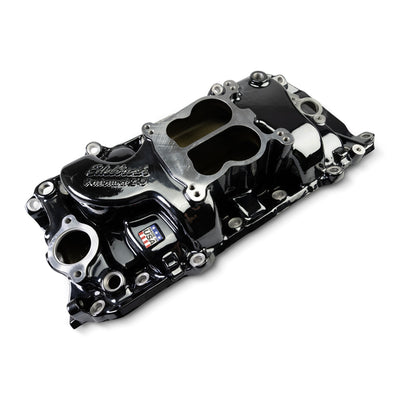 Performer 2-O Manifold for 1965-90 B/B Chevy Oval Port Heads, Black Plasma