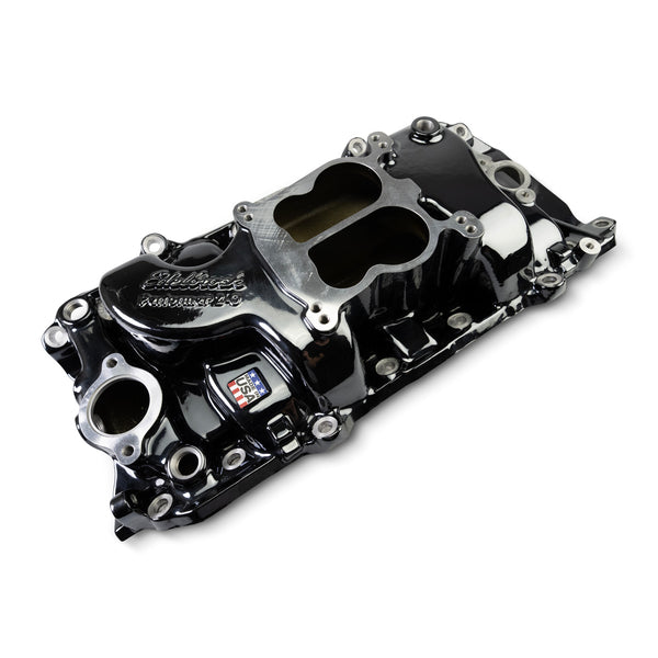 Performer 2-O Manifold for 1965-90 B/B Chevy Oval Port Heads, Black Plasma