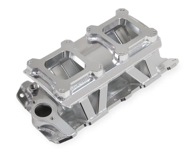 Sniper Sheet Metal Fabricated Intake Manifold Small Block Chevy - SBC Dual Quad Single Plane Carbureted Silver with Sniper Logo