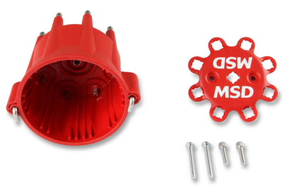 MSD Distributor Cap - V8 - HEI Terminals - Red - Spark Plug Wire Retainer