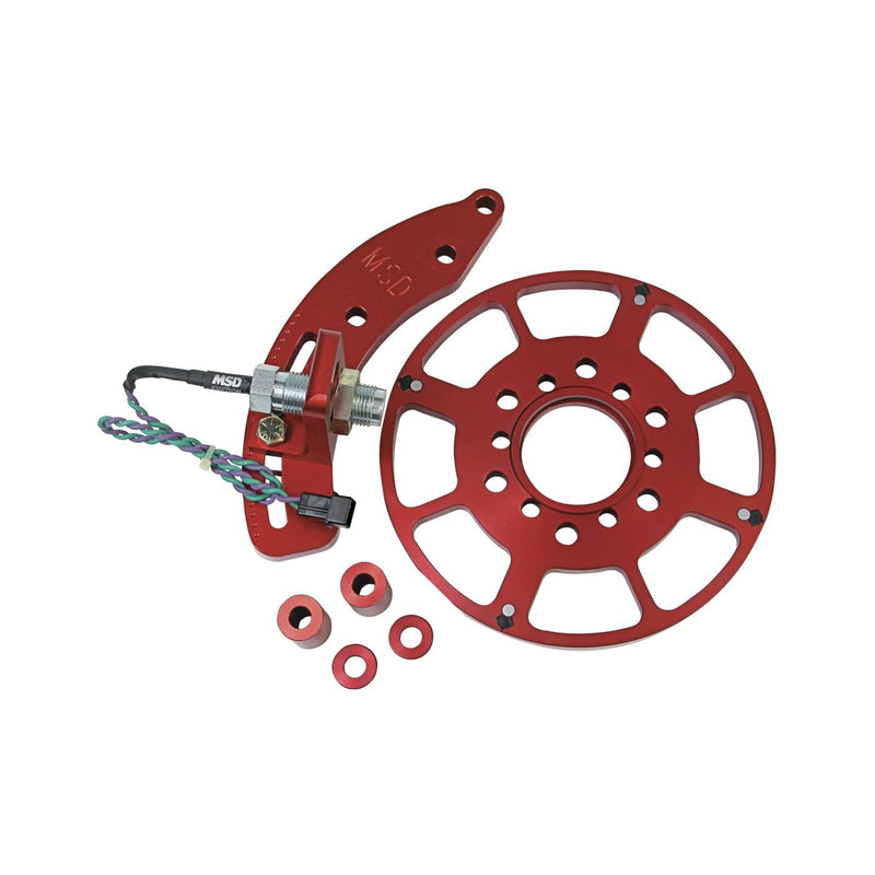 MSD Crank Trigger Wheel Kit - Flying Magnet - SBC - 8 in. - Small Block Chevy - Use with MSD 6/7/8 Series Ignition - Red