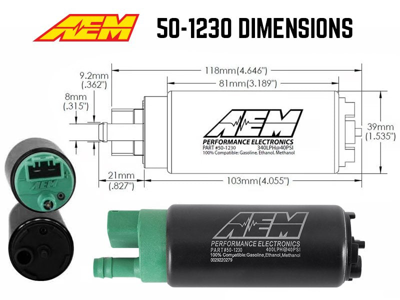 AEM 400LPH E85-COMPATIBLE HI FLOW IN-TANK FUEL PUMP - DOUBLE BARB