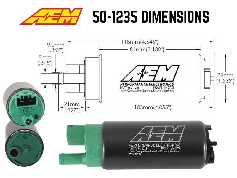 AEM High Flow In-Tank Fuel Pump - 400LPH @ 40 psi - Inline Inlet - E85 Compatible