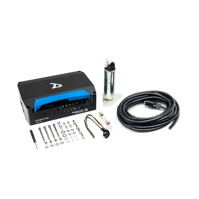 Injector Dynamics 1100lph Fuel Pump System, includes BPC100 and a TI E5LM pump.