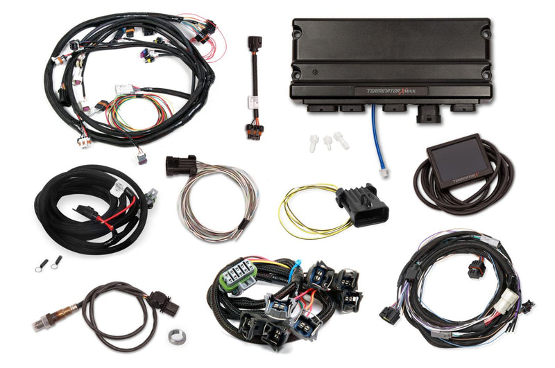 Holley EFI Terminator X Max - Ford MPFI Kit - Universal MPFI Main Harness - 92-97 4R70W Transmission Control - Ford Spaced EV1 Injectors