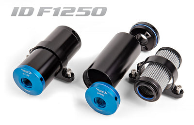 Injector Dynamics ID F1250 Fuel Filter with mounting bracket, black/blue finish