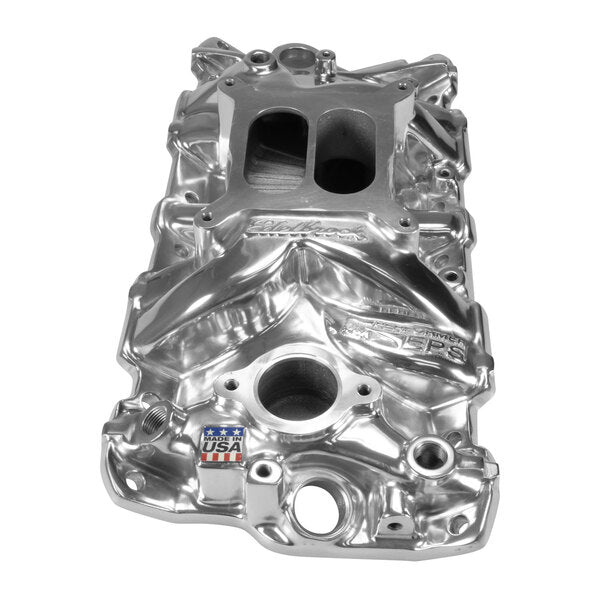Performer EPS Manifold w/Oil Fill Tube for Small-Block Chevy, Polished Finish
