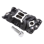 Performer EPS Manifold w/Oil Fill Tube for Small-Block Chevy, Black Finish image 1